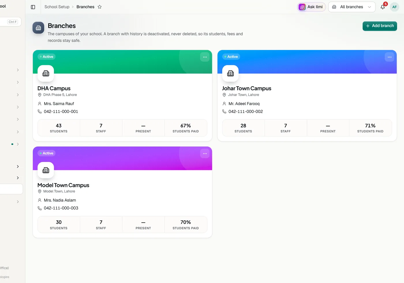Multi-campus & franchises in the Classwell app