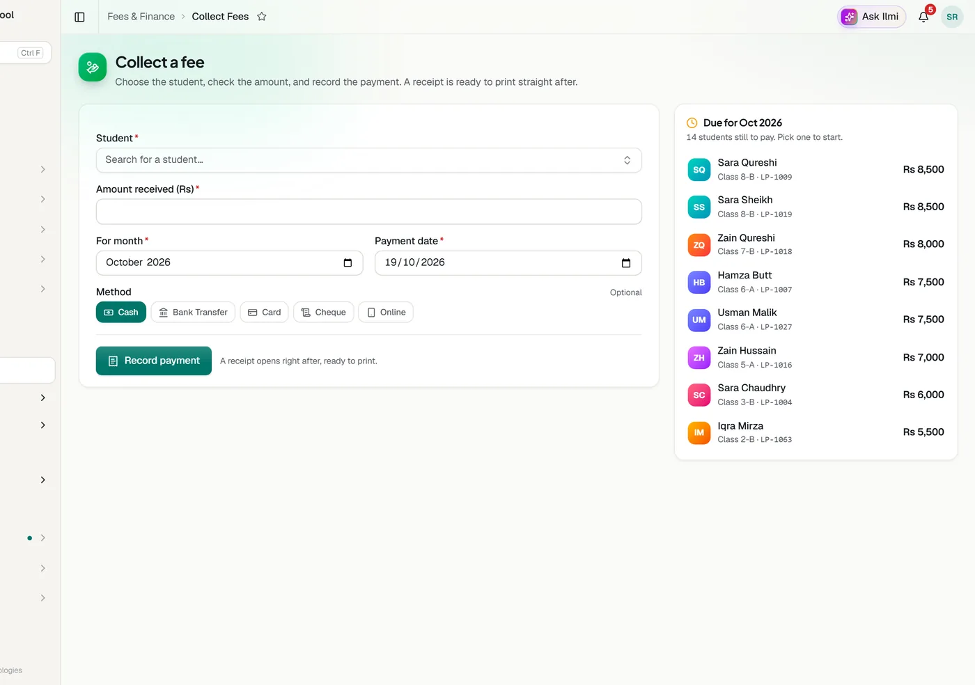 Fees & challans in the Classwell app