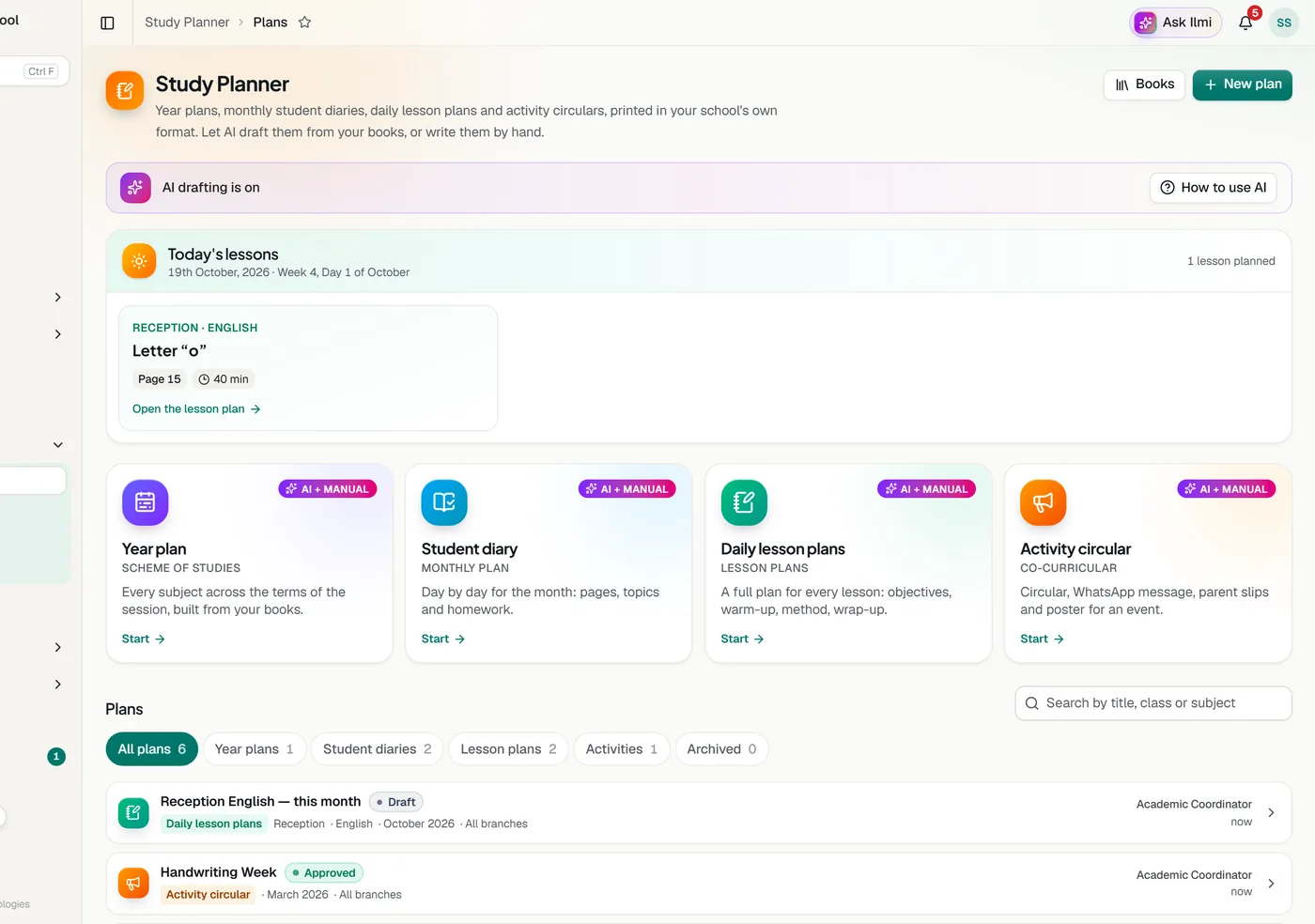 AI lesson planner in the Classwell app